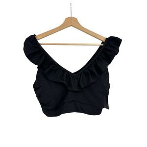 Swimsuit bikini top size 1X black ruffle V neck bathing suit Womens plus